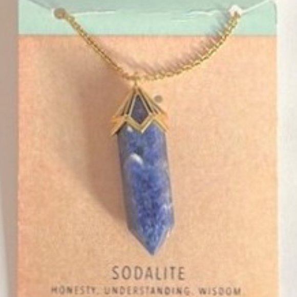 BLUE SODALITE HEXAGONAL PENDULUM PENDANT 32” YELLOW GOLD CHAIN NECKLACE OS - Picture 4 of 4